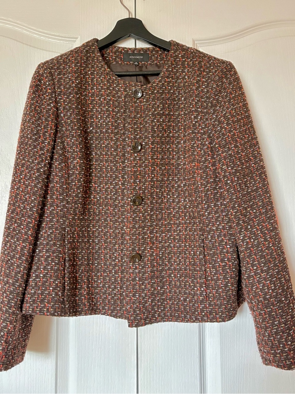 Jones New York Brown & Multi Tweed Round-Neck Blazer